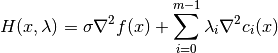 H(x,\lambda) = \sigma \nabla^2 f(x) + \sum_{i=0}^{m-1} \lambda_i \nabla^2 c_i(x)