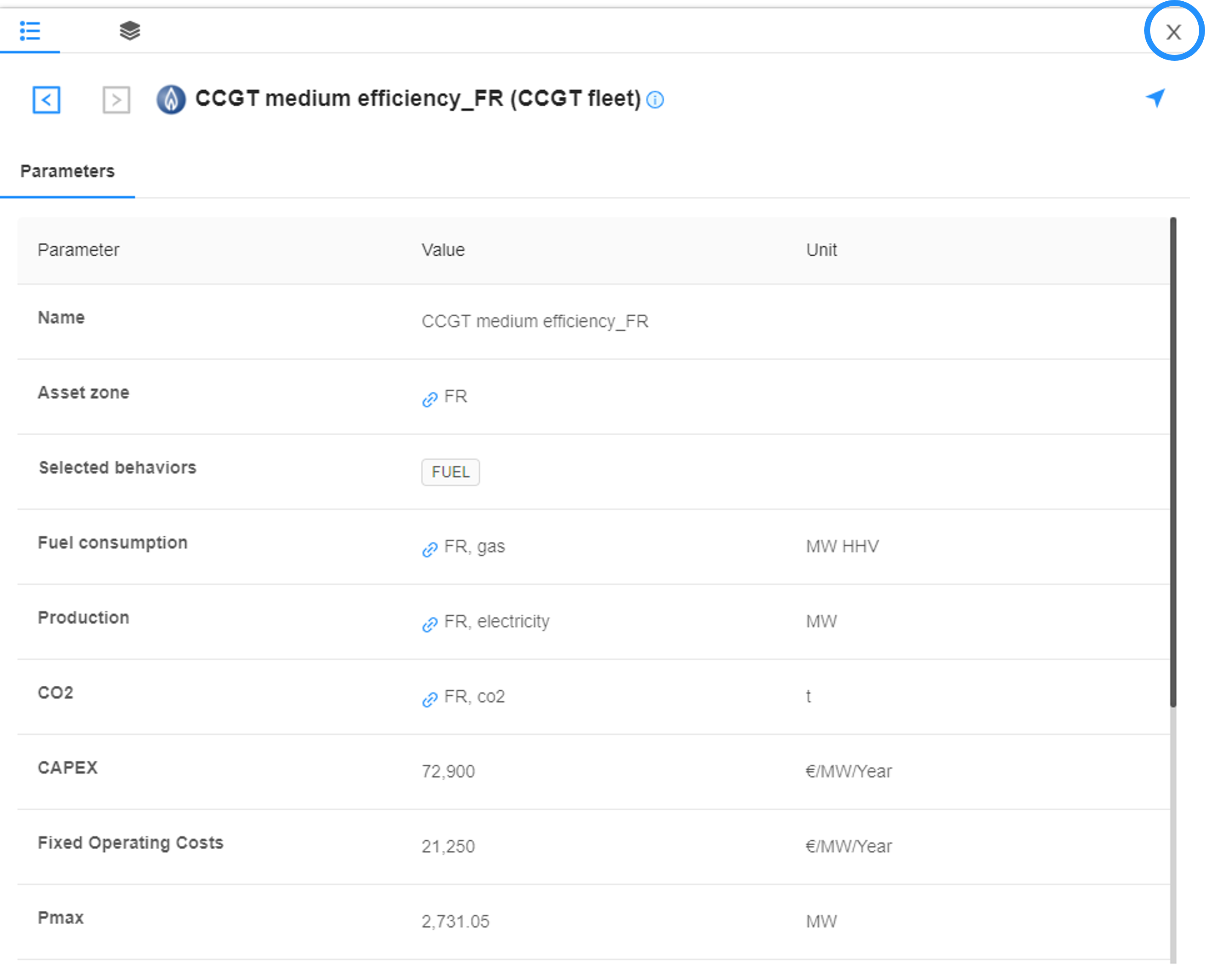 Closing asset view